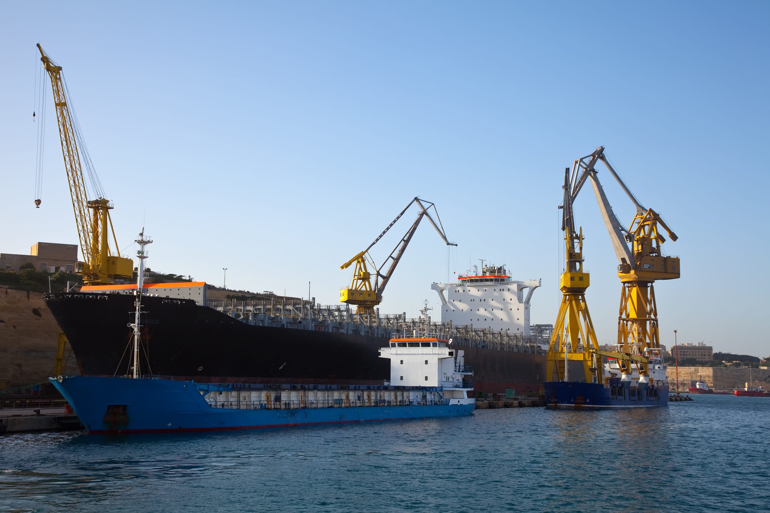Ship in drydock at Grand harbour (Valletta, Malta)